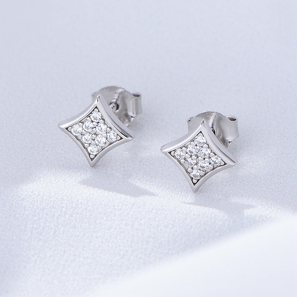 Zircon Geometric Rhombus Silver Studs Earrings for Women