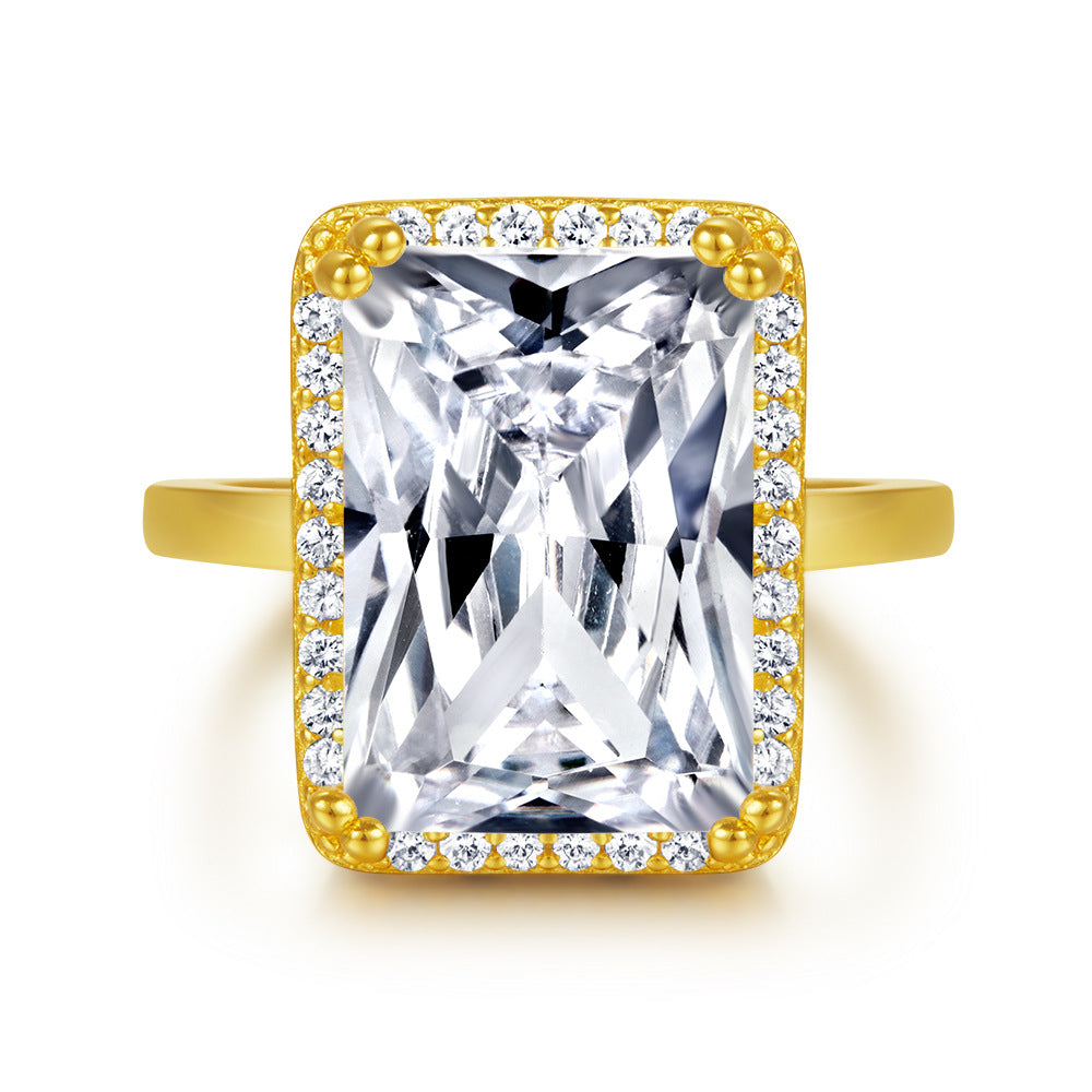 Radiant Cut Zircon Soleste Halo Silver Ring