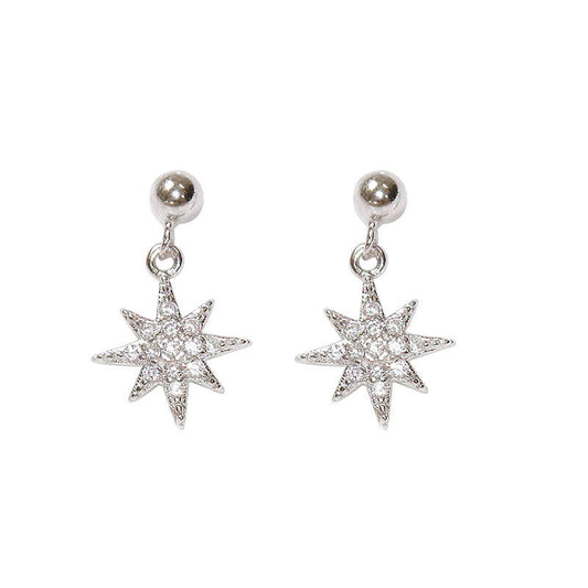 Zircon Eight-star Pendant Silver Studs Earrings for Women