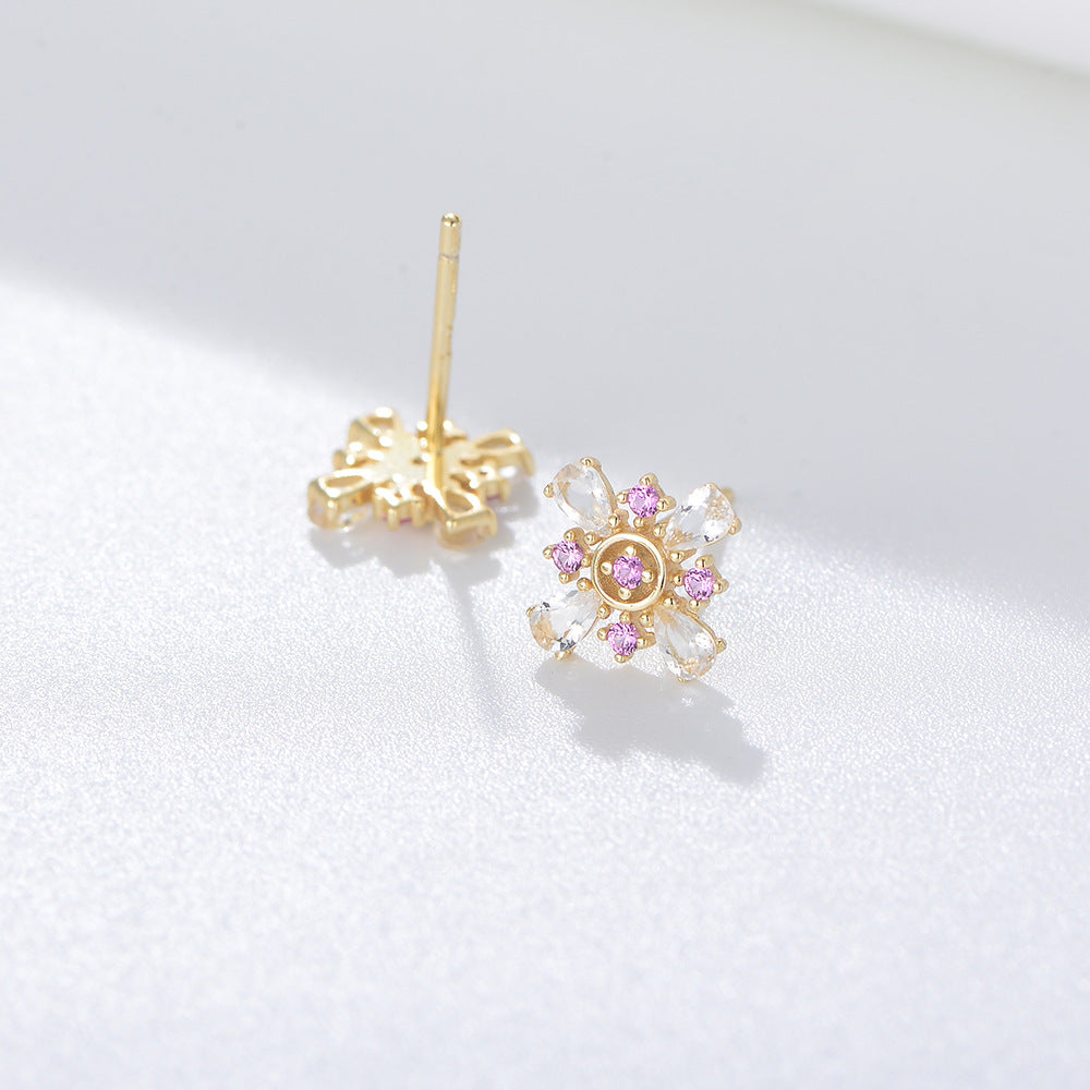 Pink Zircon Petals Silver Studs Earrings for Women