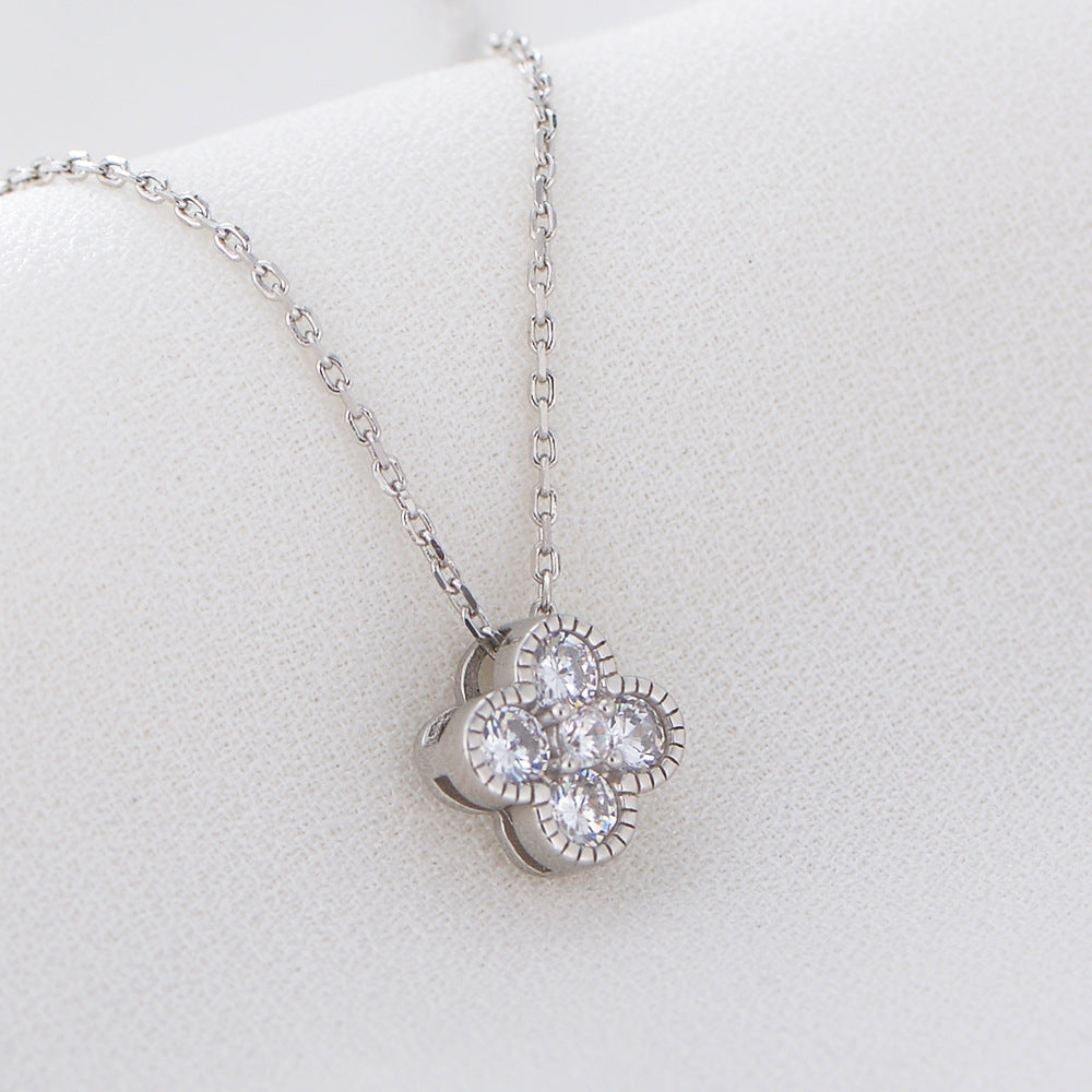 Four-leaf Clover Zircon Pendant Sterling Silver Necklace for Women