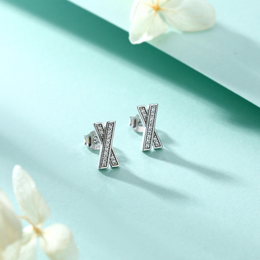 Zircon X Letter Silver Studs Earrings for Women