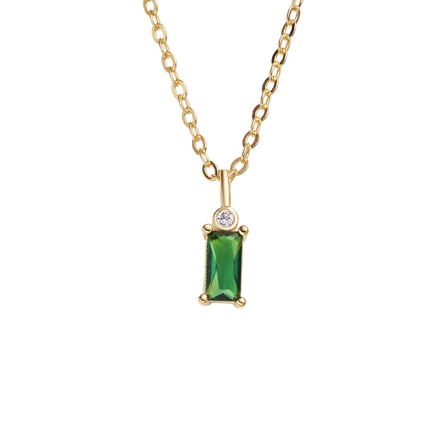 Green Zircon Rectangular Four Prongs Pendant Silver Necklace for Women