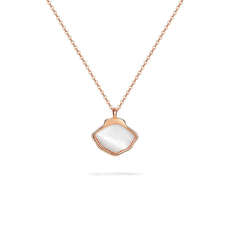 Mother of Pearl Shell Pendant Silver Necklace for Women