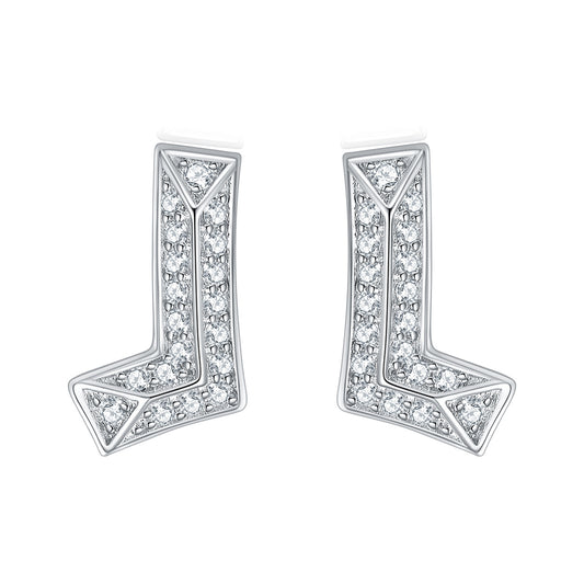 Zircon L Letter Silver Studs Earrings for Women