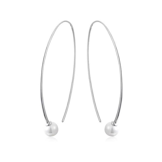 Simple Pearl Silver Hook Earrings for Women