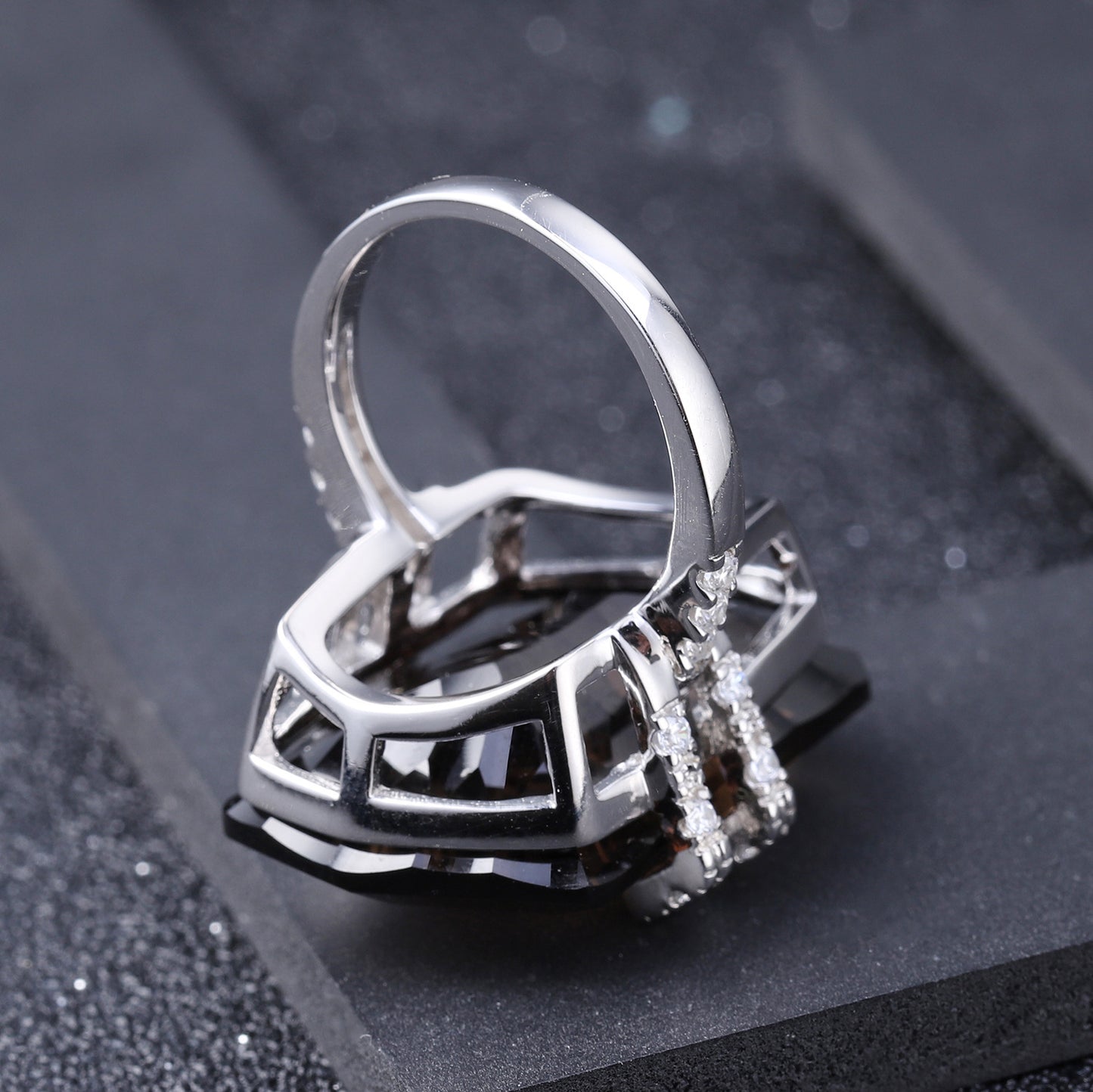 Natural Tea Crystal Special-shaped Silver Ring for Women