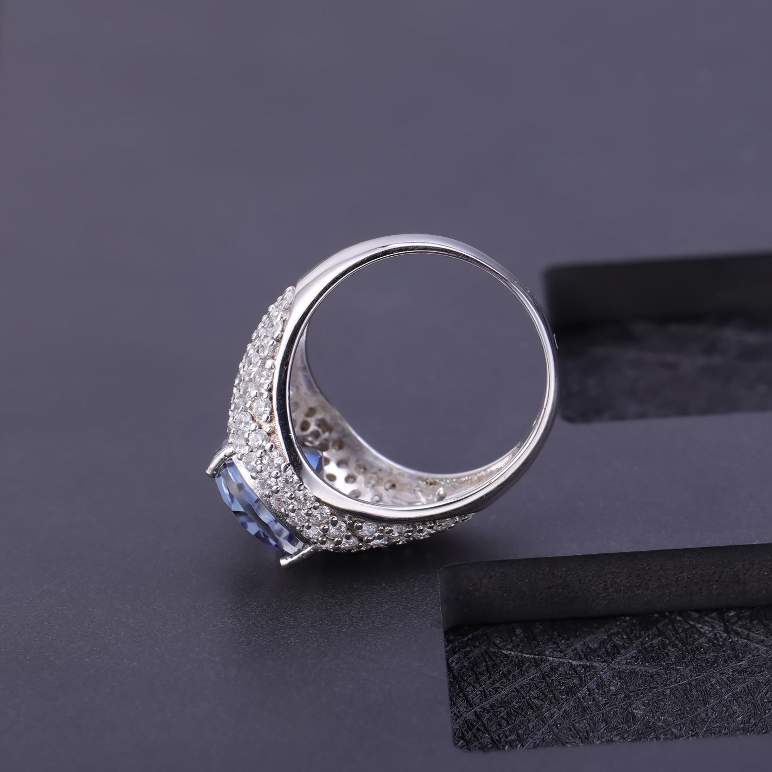 Advanced Crystal Luxurious Pear Drop Cathedral Silver Ring for Women