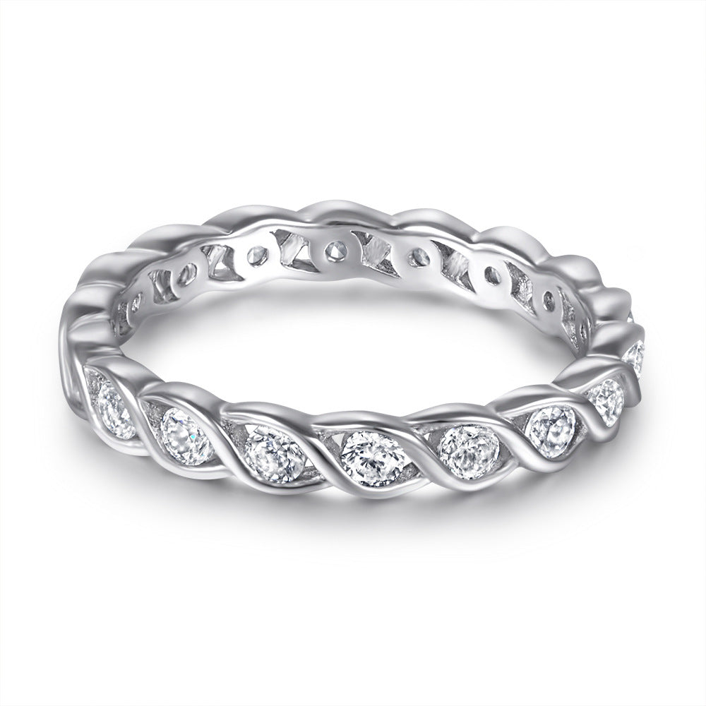 Interwoven Waves with Round Zircon Silver Ring for Women