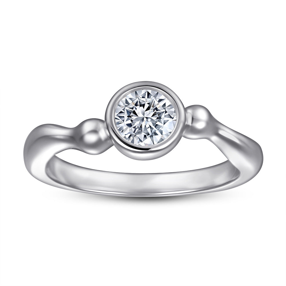 Round Zircon Wave Solitaire Silver Ring