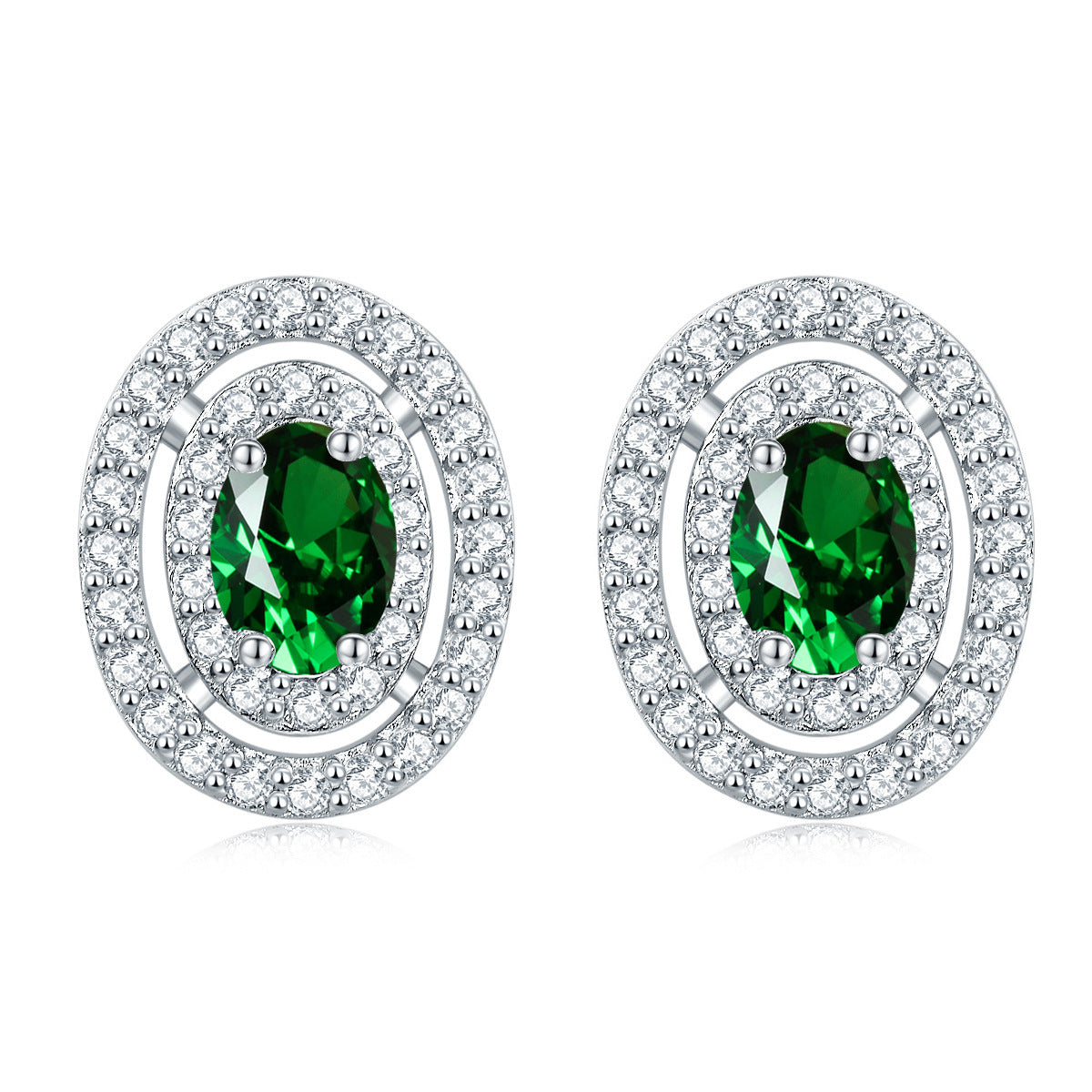 Sumptuous Oval Zircon Soleste Halo Silver Studs Earrings for Women