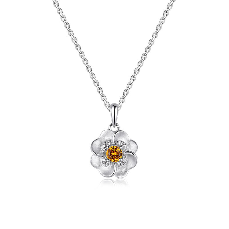 Flower with Zircon Pendant Silver Necklace for Women