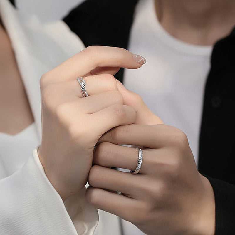 Wheat Ear Leaf Silver Couple Ring