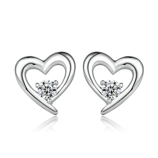 Hollow Heart with Zircon Silver Studs Earrings for Women