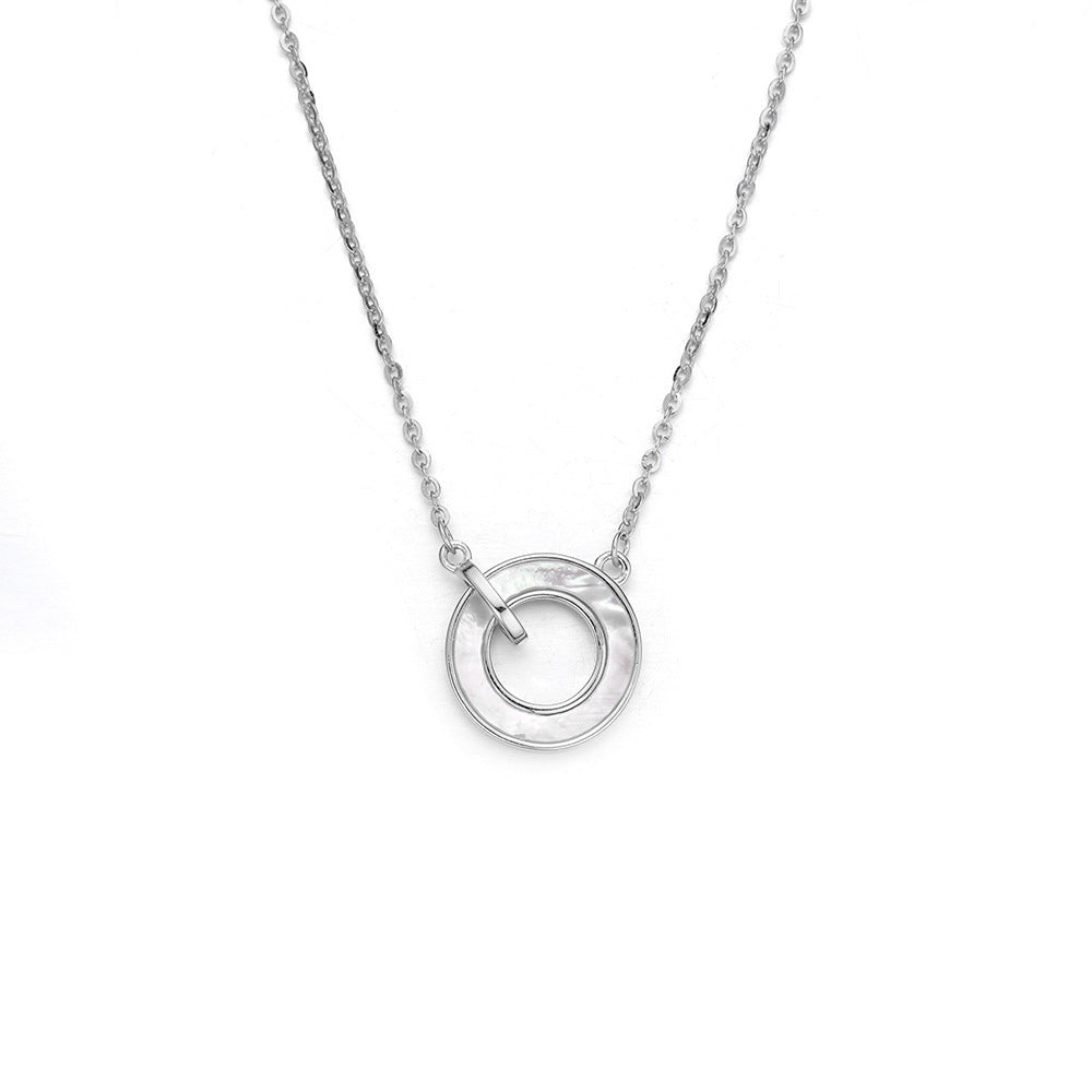 (Two Colours) White Mother of Pearl Circle Ring Pendants 925 Silver Collarbone Necklace for Women