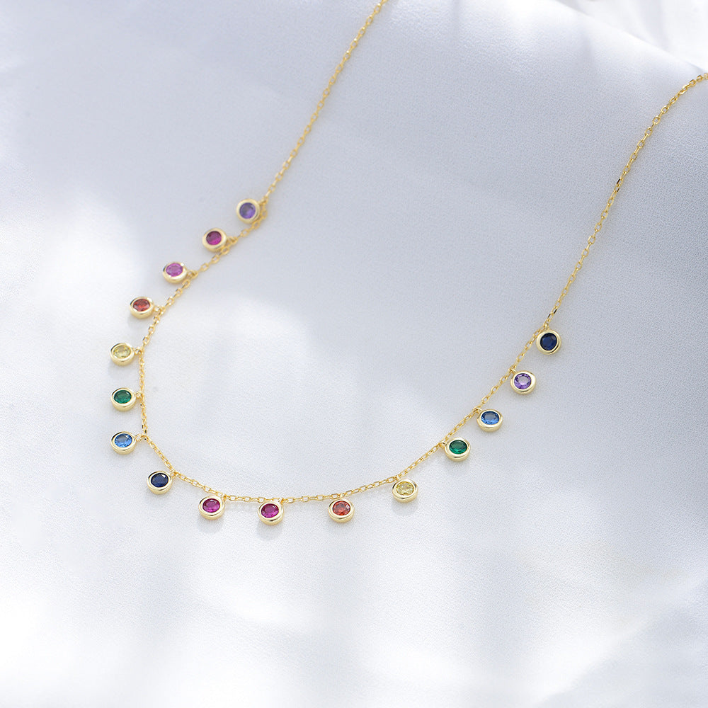 Colourful Round Zircon Sterling Silver Necklace for Women