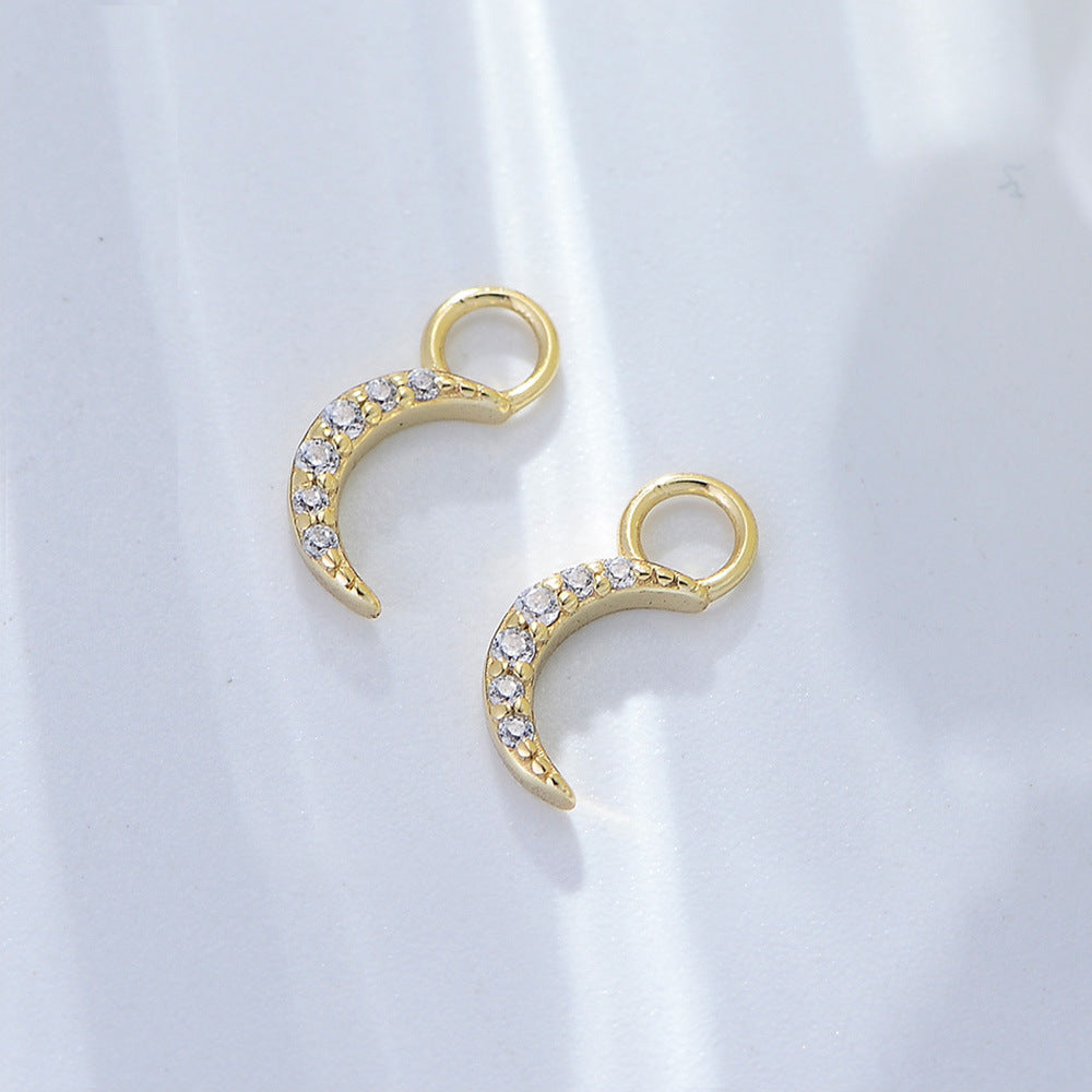 Zircon Moon Pendant Silver Hoop Earrings for Women