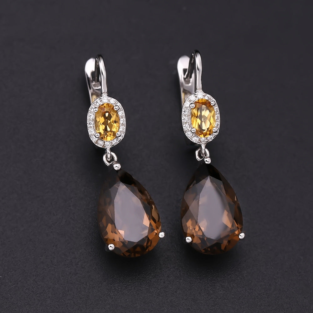 European Crystal Oval Wih Pear-shaped Silver Drop Earrings for Women