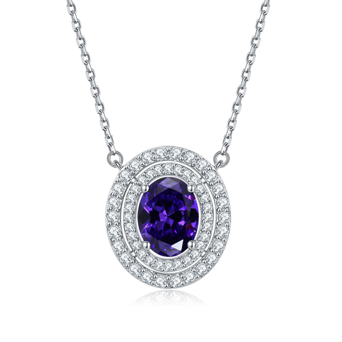 Oval Colourful Zircon Soleste Halo Pendant Silver Necklace for Women