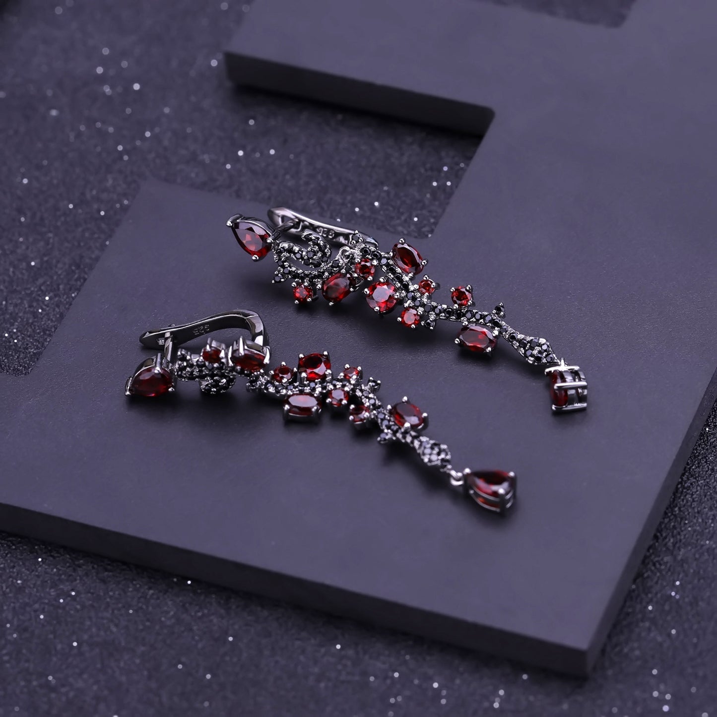 Italian S925 Silver Inlaid Natural Garnet Drop Earrings for Women