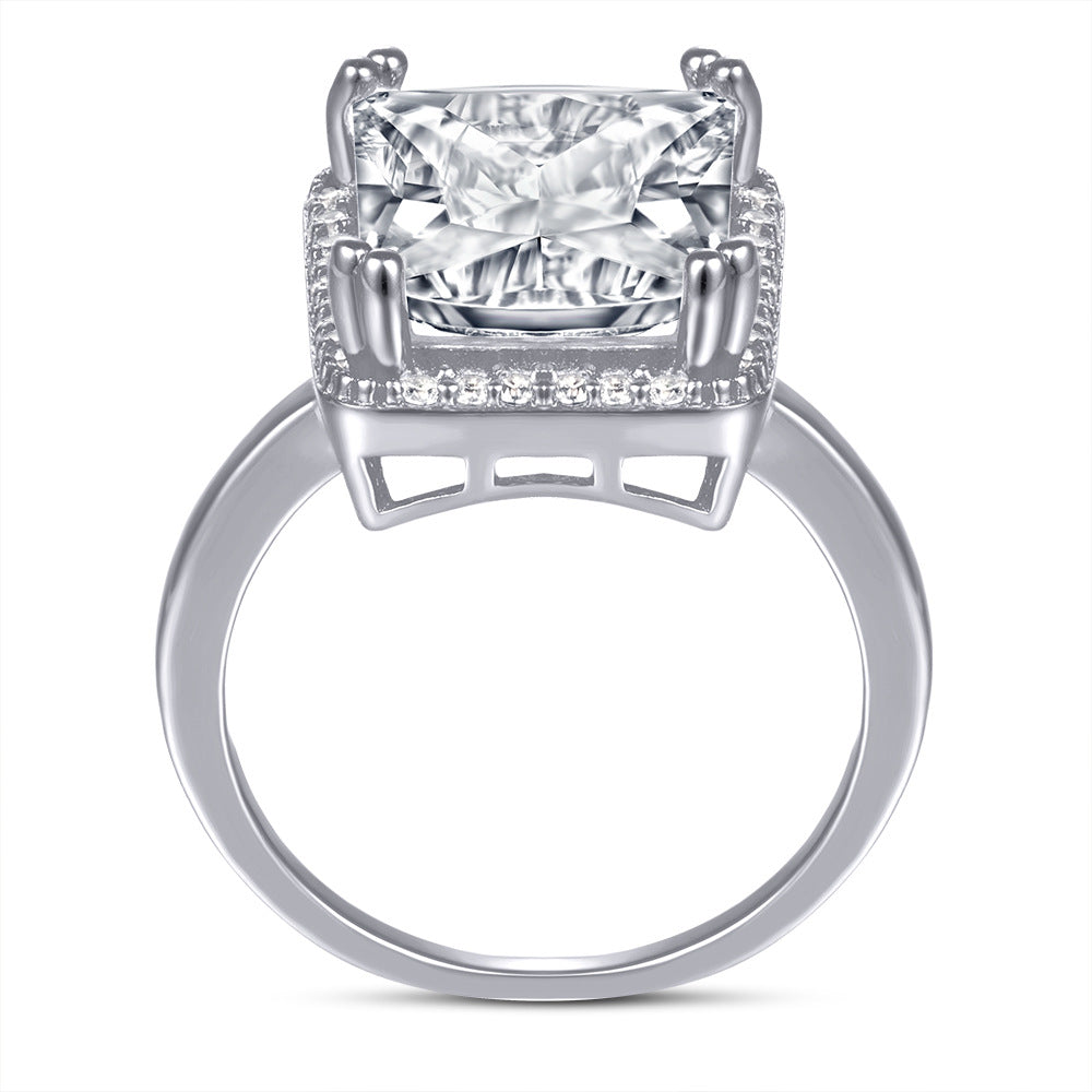 Radiant Cut Zircon Soleste Halo Silver Ring