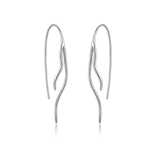 Geometric Shape Long Style Silver Hook Earrings for Women