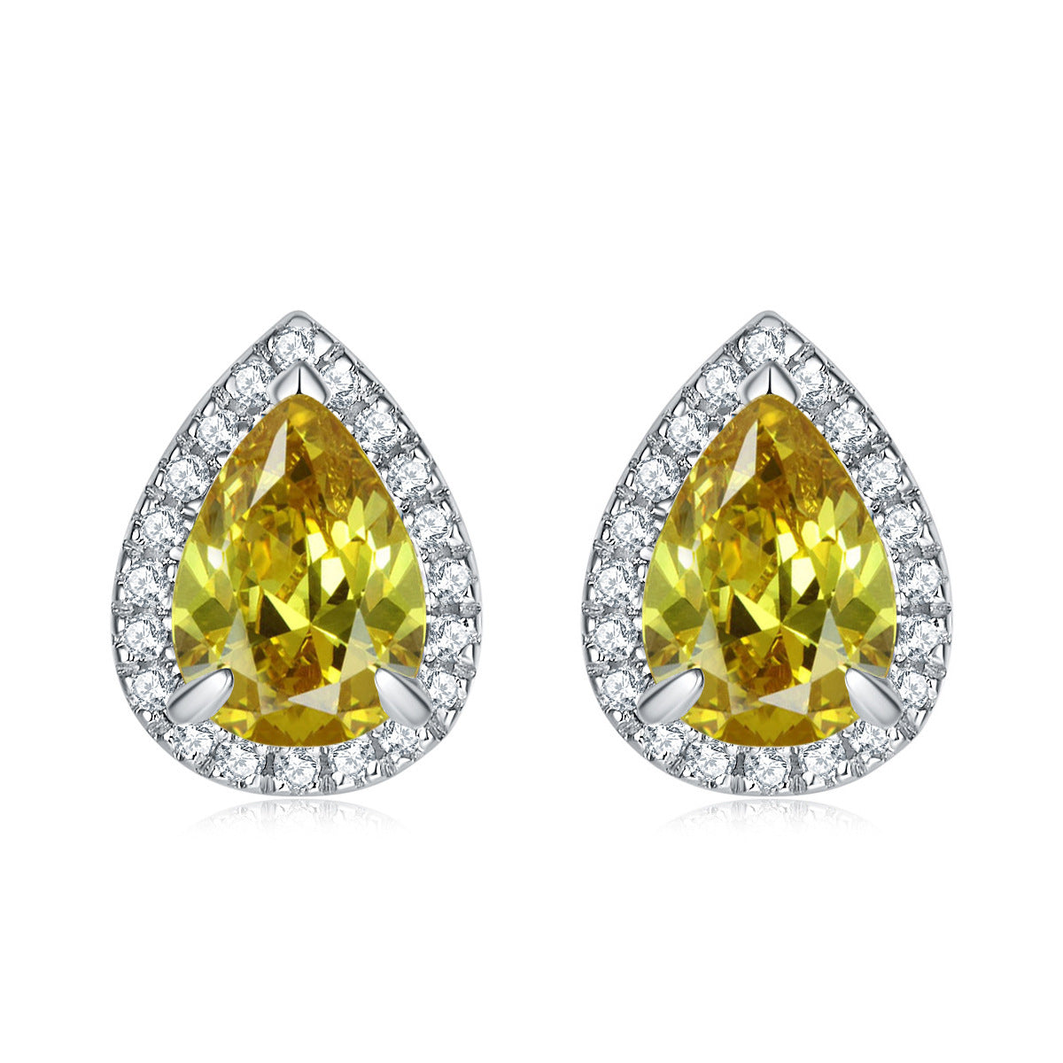 Water Drop Zircon Soleste Halo Silver Studs Earrings for Women