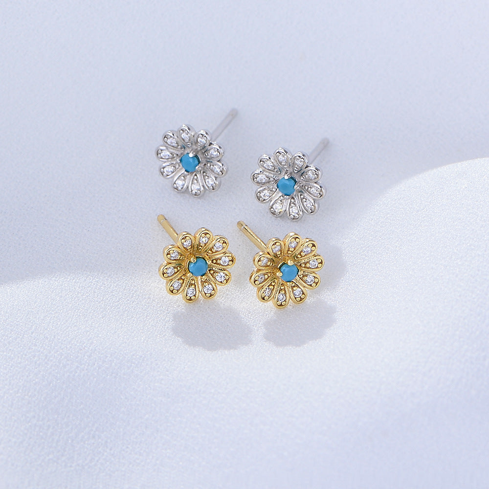 Zircon Daisy Flower Silver Studs Earrings for Women