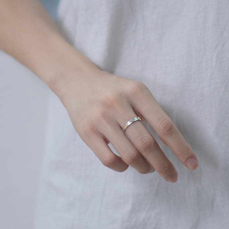 Yellow Tetris Brushed Silver Couple Ring