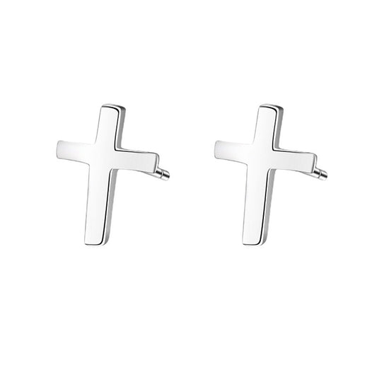 Glossy Cross Silver Studs Earrings for Women