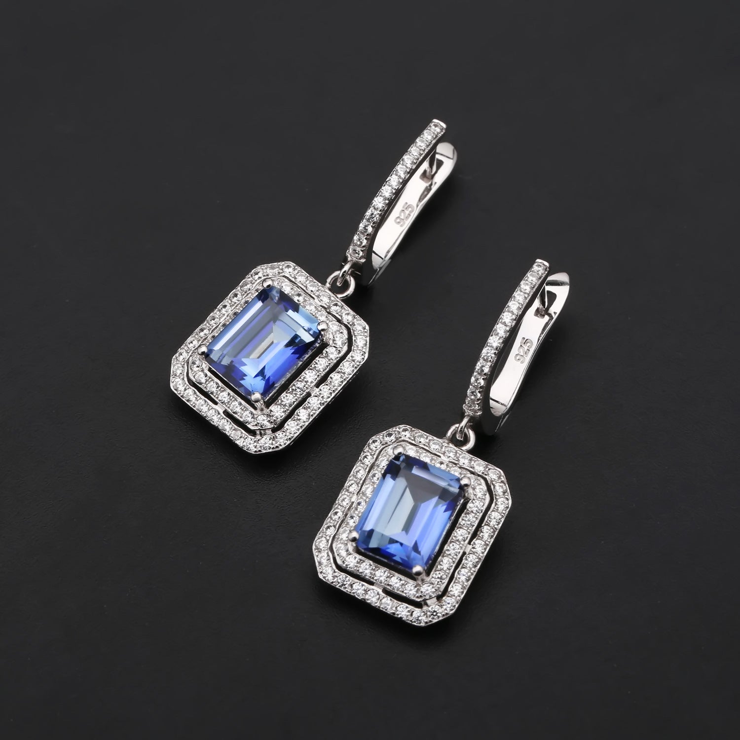 Crystal Soleste Halo Square Silver Studs Earrings for Women