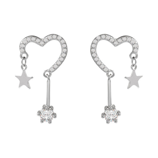 Love Star with Zircon Silver Drop Earrings for Women