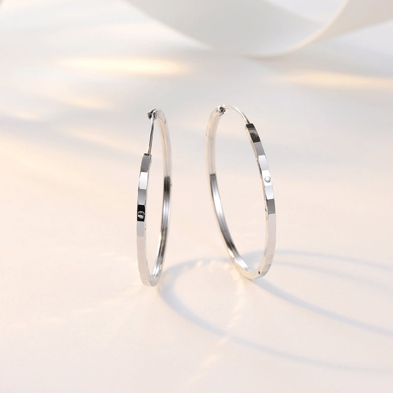 Concave-convex Rectangle Pattern Big Silver Hoop Earrings for Women