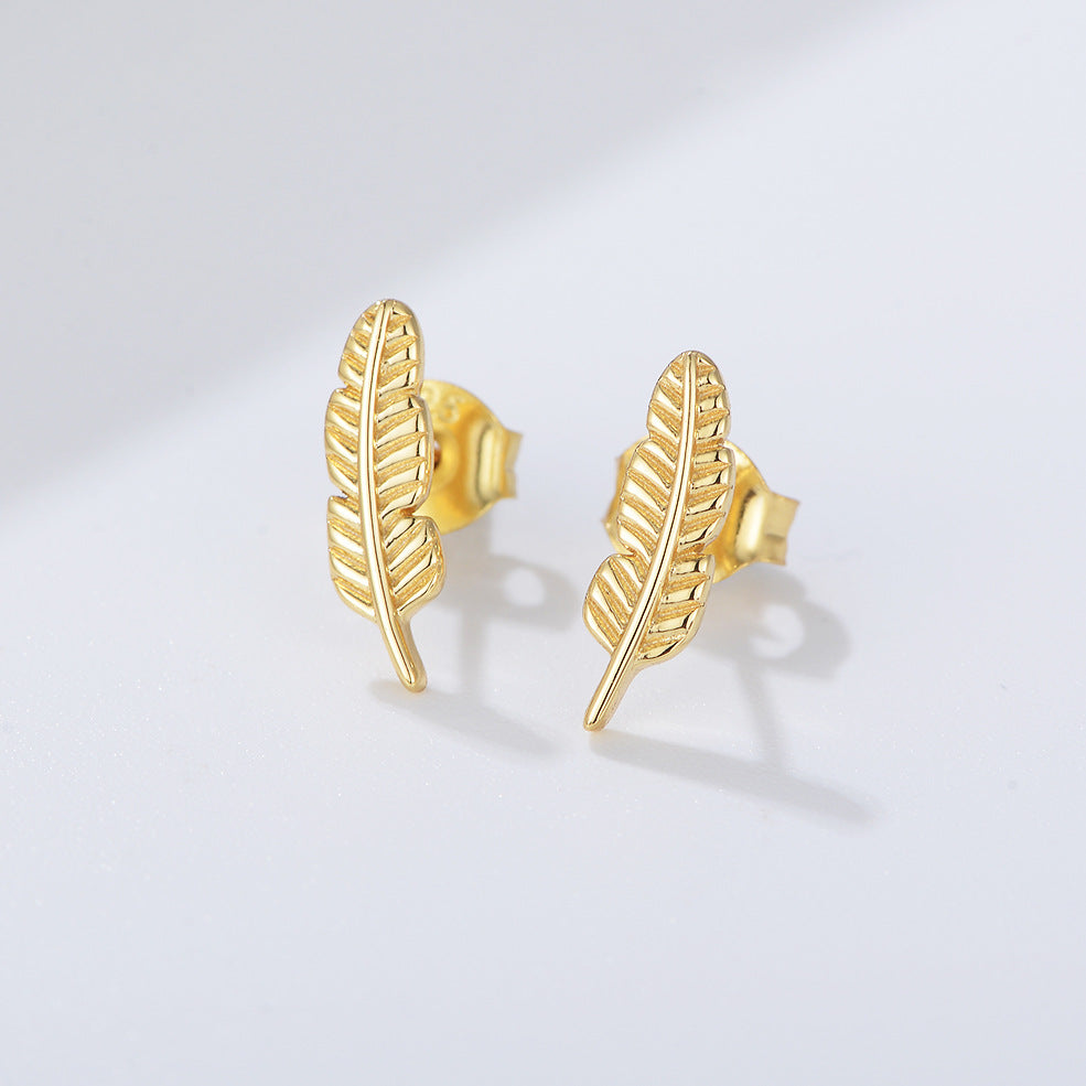 Mini Feather Silver Studs Earrings for Women