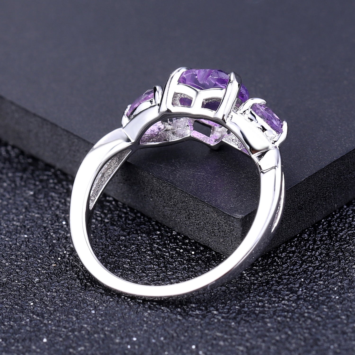 S925 silver inlaid natural amethyst open colored gemstone ring newest