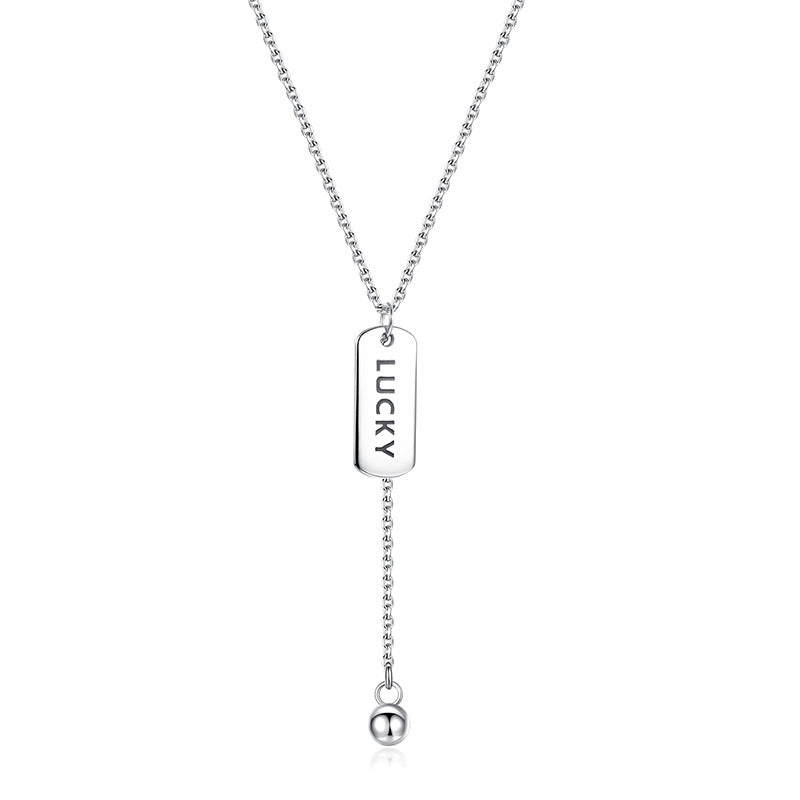 Lucky Letter Rectangle Brand Tassel Silver Necklace for Women