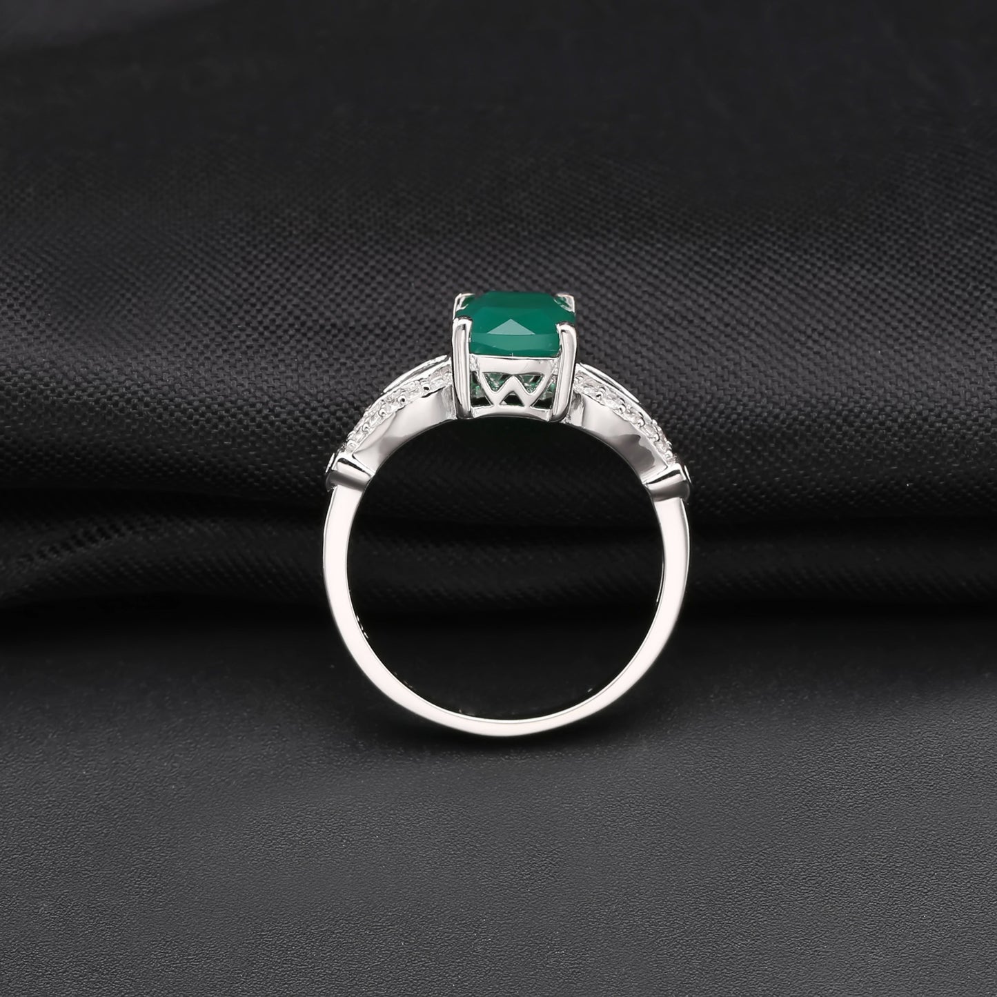 European Fashion Design Natural Green Agate Square Sterling Ring for Women