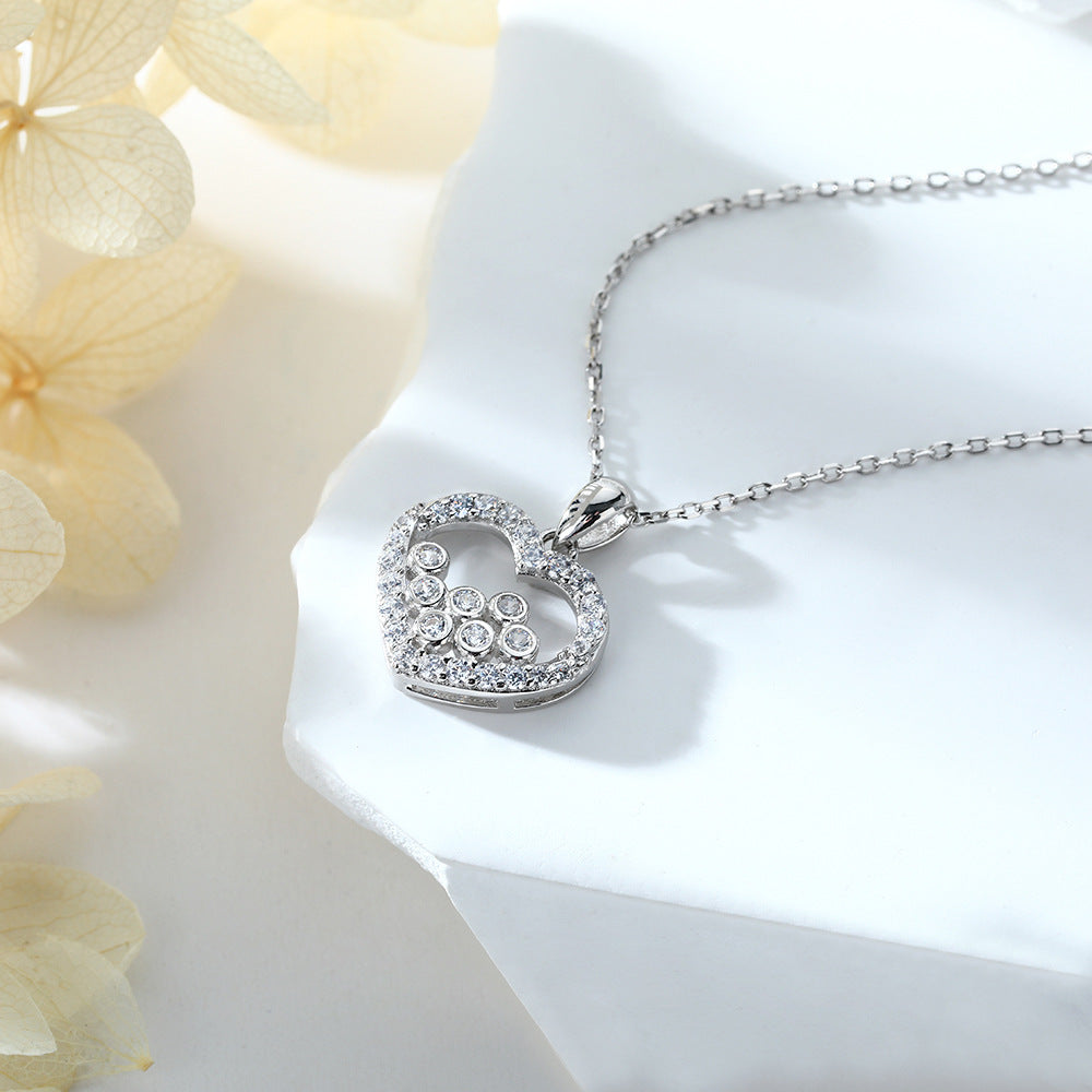 Hollow Heart with Mini Round Zircon Silver Necklace for Women