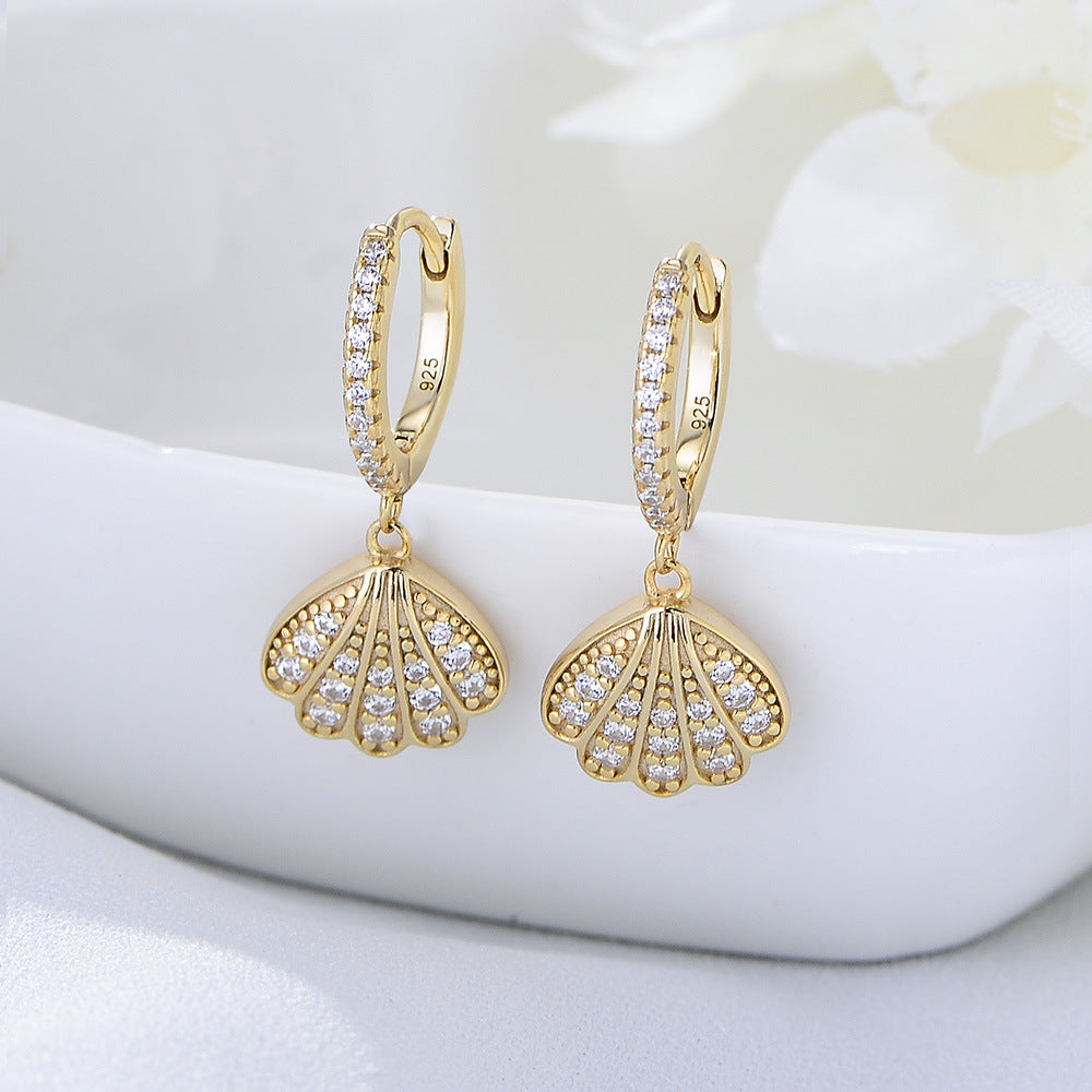 Zircon Shell-shaped Silver Drop Earrings for Women