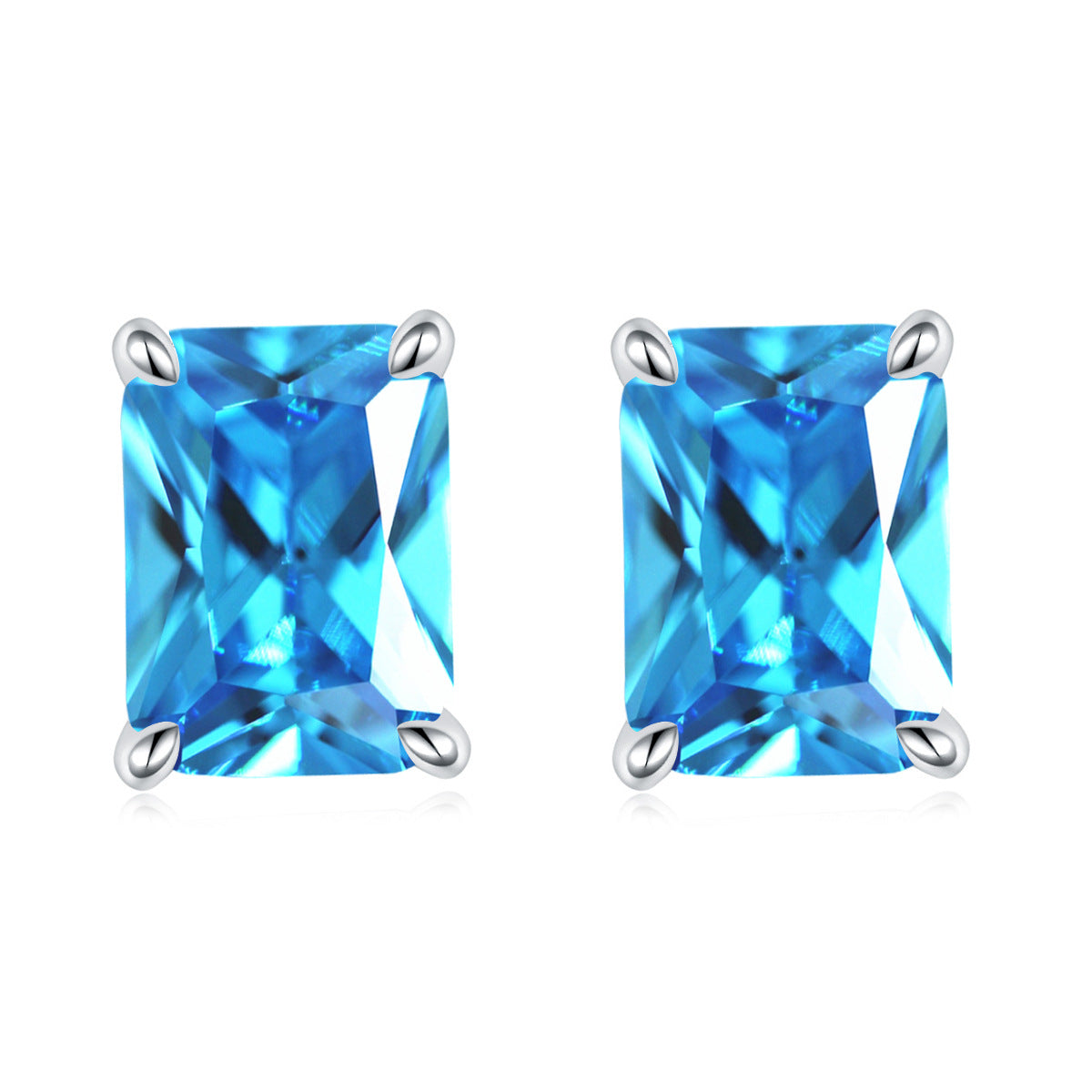 Rectangle Zircon Silver Studs Earrings for Women