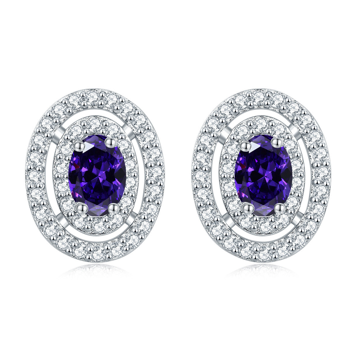 Sumptuous Oval Zircon Soleste Halo Silver Studs Earrings for Women