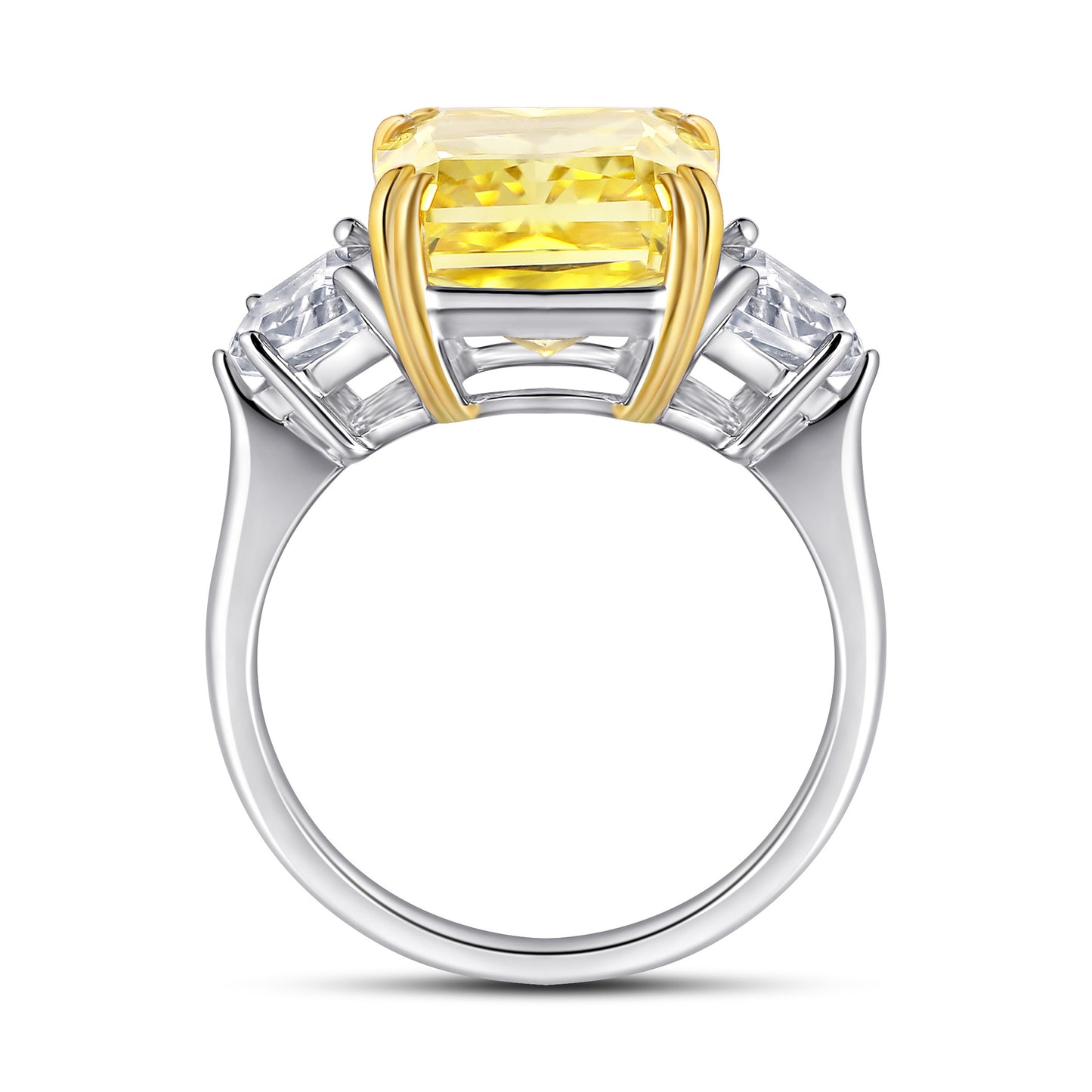 (8CT) Ice Cut Rectangle Yellow Zircon Silver Ring for Women