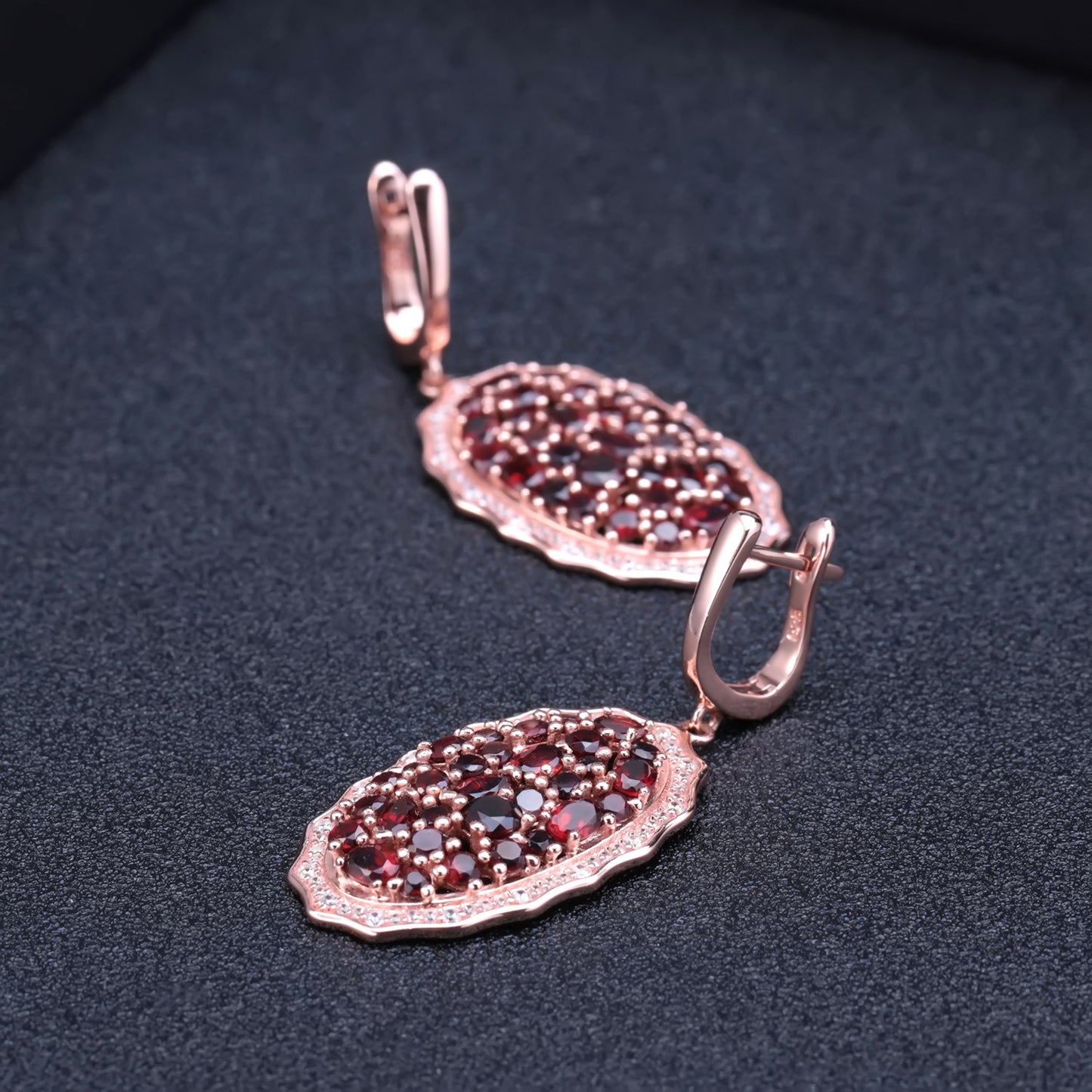 Luxury Style Group Inlaid Natural Garnet Oval Silver Drop Earrings for Women