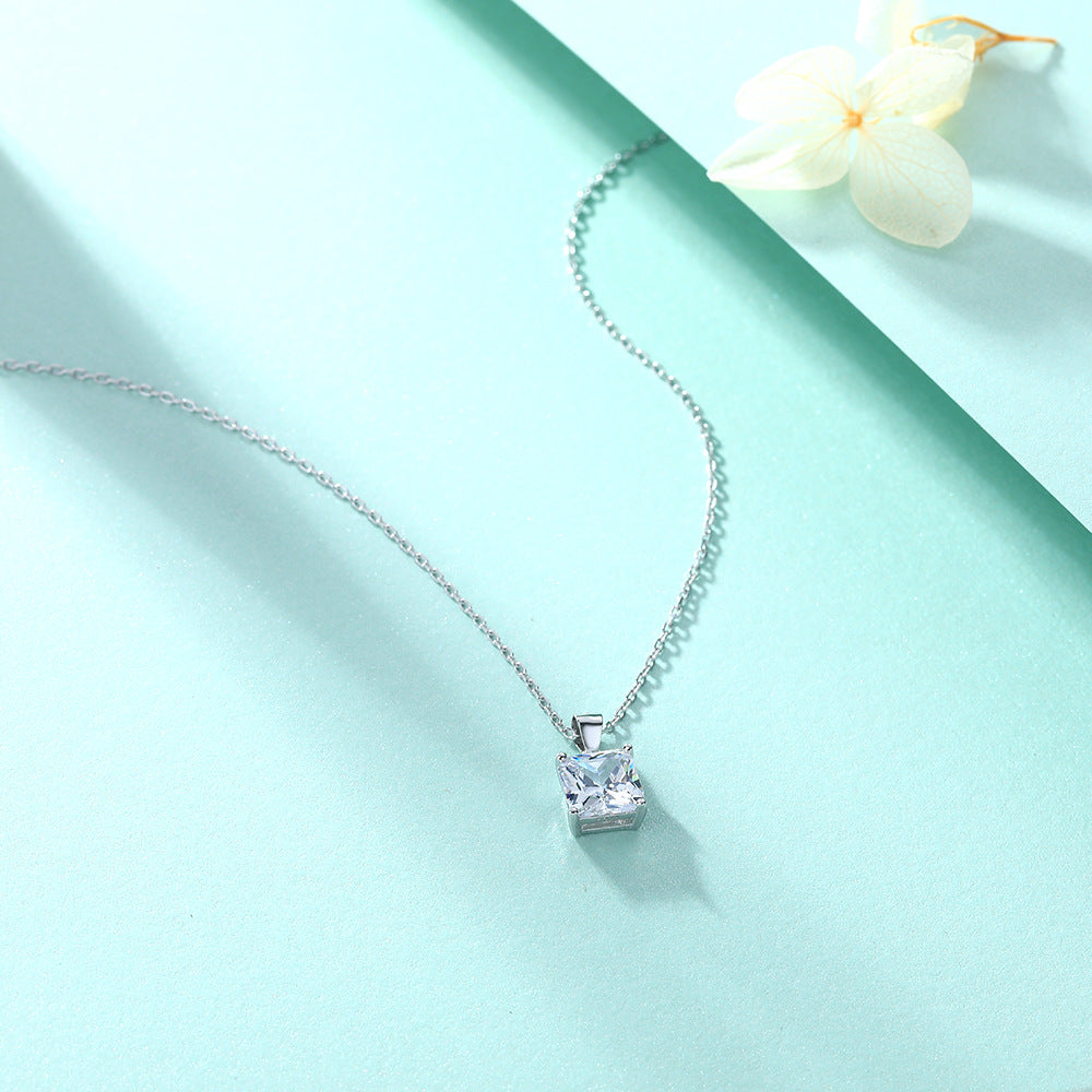 Princess Cut zircon pendant silver necklace for women