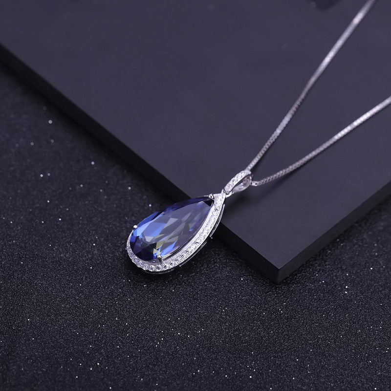 Crystal Soleste Halo Water Droplet Pendant Silver Necklace for Women