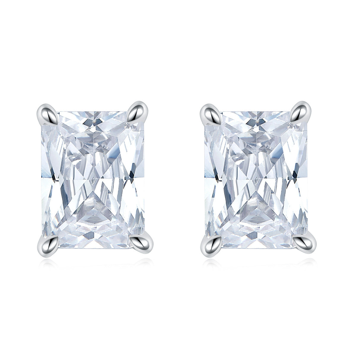 Rectangle Zircon Silver Studs Earrings for Women