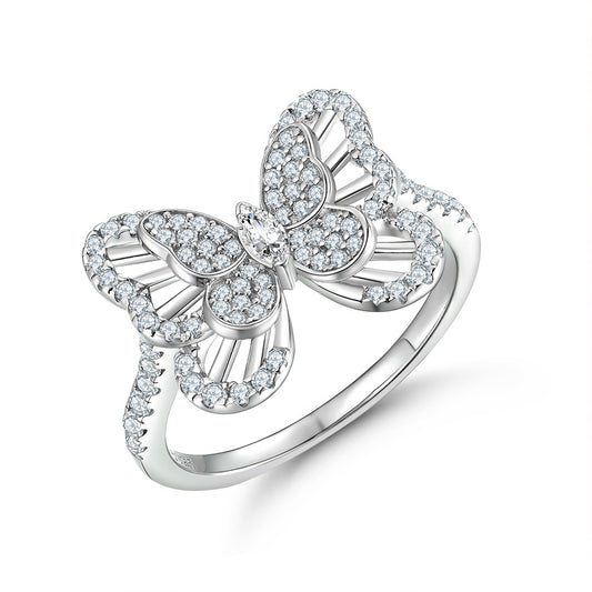 Hollow Zircon Butterfly Silver Ring for Women