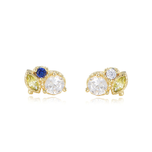 Horse-eye Round Zircon Silver Studs Earrings for Women