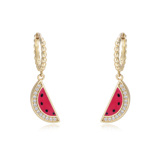 Watermelon with Zircon Silver Drop Earrings for Women