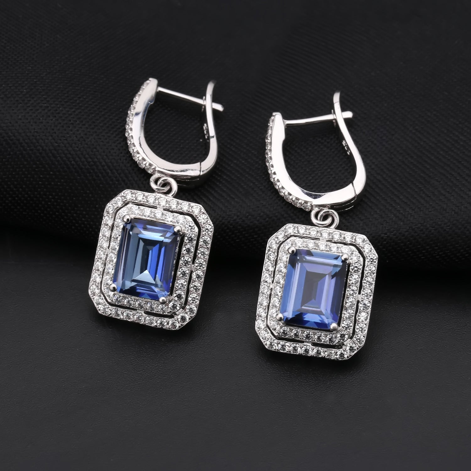 Crystal Soleste Halo Square Silver Studs Earrings for Women